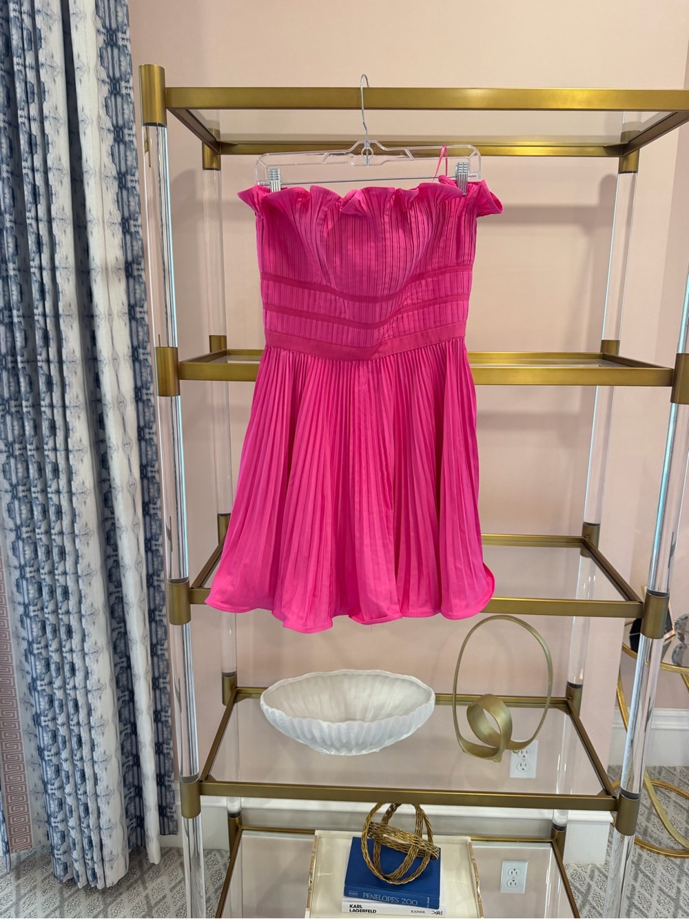 AMUR Bright Pink Strapless Pleated Mini Dress